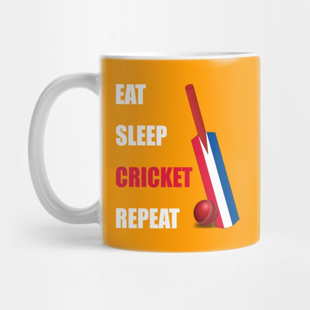 Eat Sleep Cricket Repeat Netherlands Flag Cricket Bat - Dutch Orange by DPattonPD